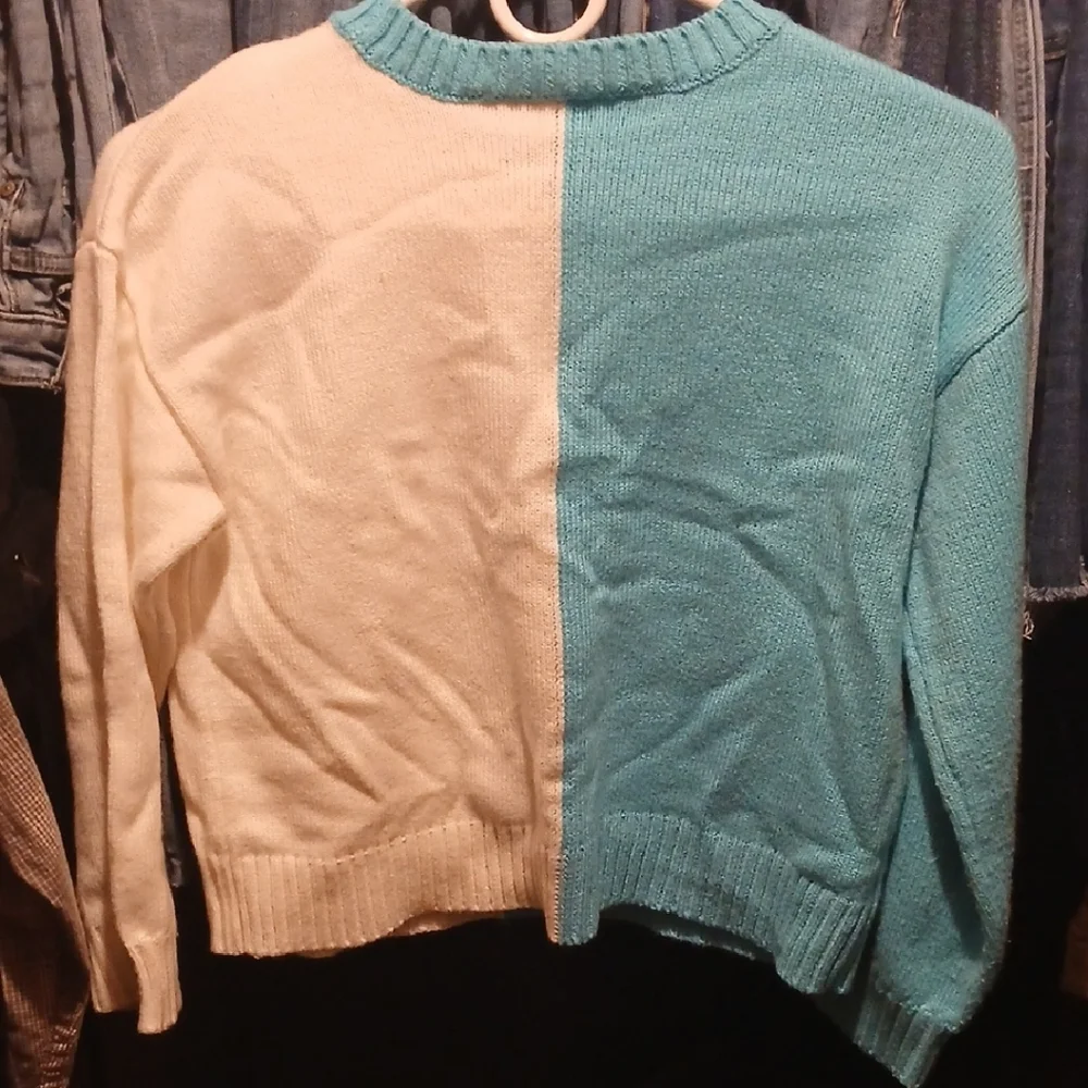 Justice Teal and White Peace Sweater - Picture 3 of 3